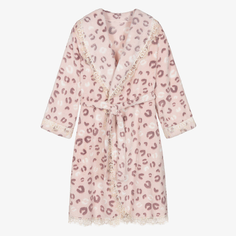 Amiki Children Teen Girls Leopard Dressing Gown Girls Kids 10 12 Year Pink Lace by Childrensalon
