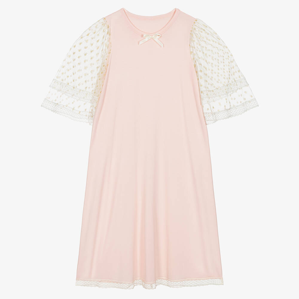 AMIKI Children - Teen Girls Pink Modal & Lace Nightdress | Childrensalon