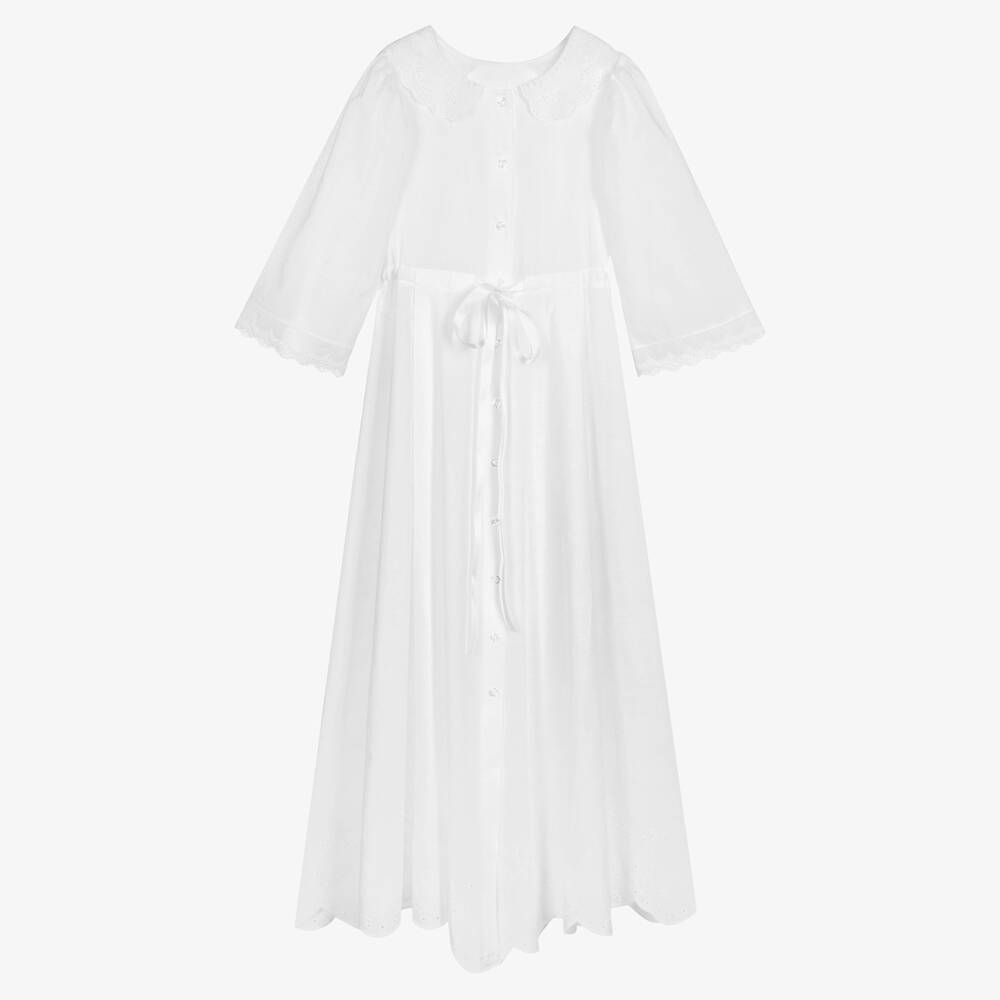 AMIKI Children - Белая ночная рубашка с вышивкой английской гладью | Childrensalon