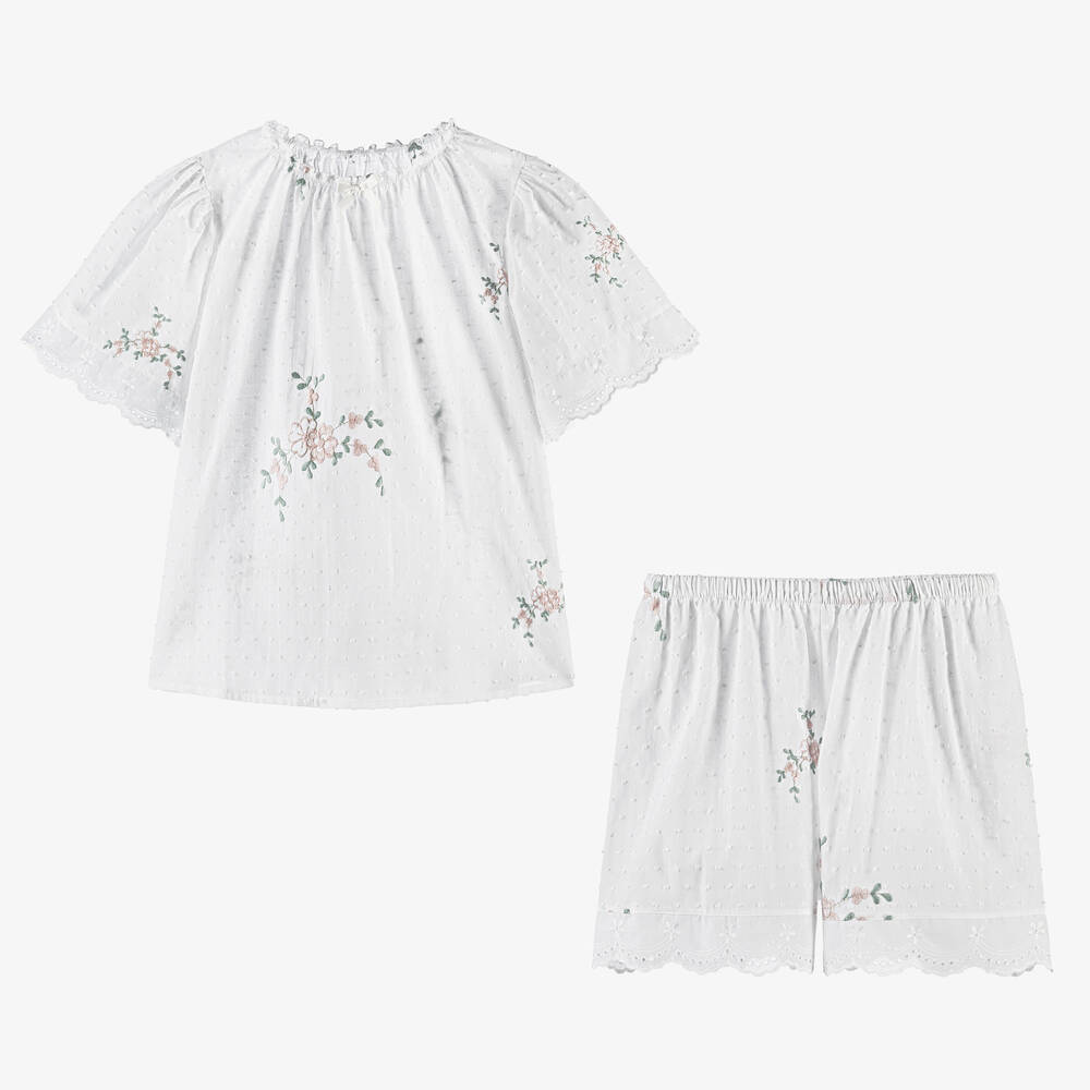 AMIKI Children-Teen Girls White Cotton Floral Short Pyjamas | Childrensalon Outlet