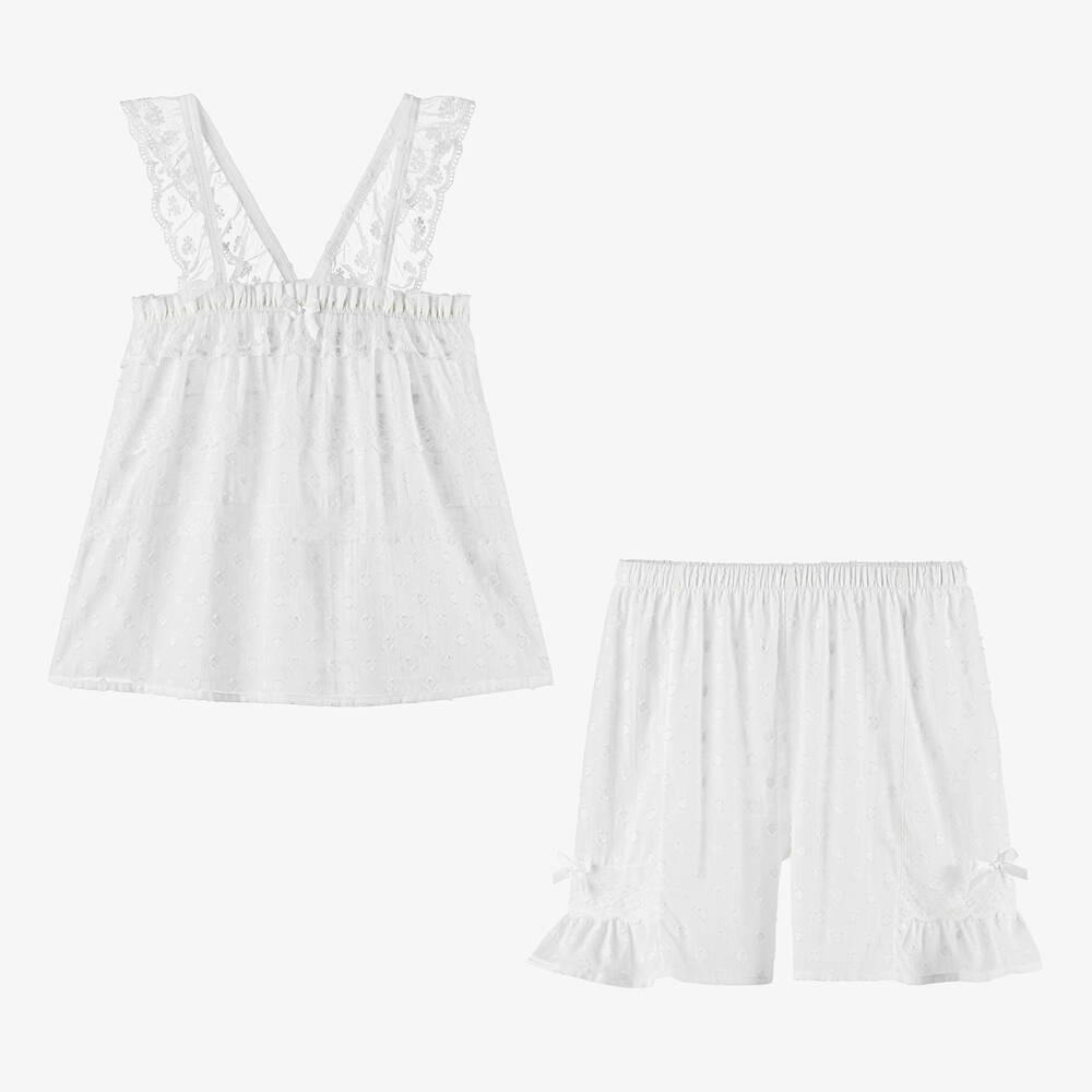 AMIKI Children-Teen Girls White Cotton & Lace Short Pyjamas | Childrensalon Outlet