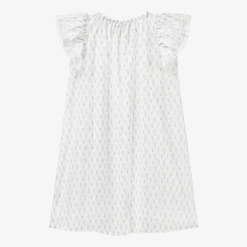 AMIKI Children-Teen Girls White Cotton Plumeti Nightdress | Childrensalon Outlet