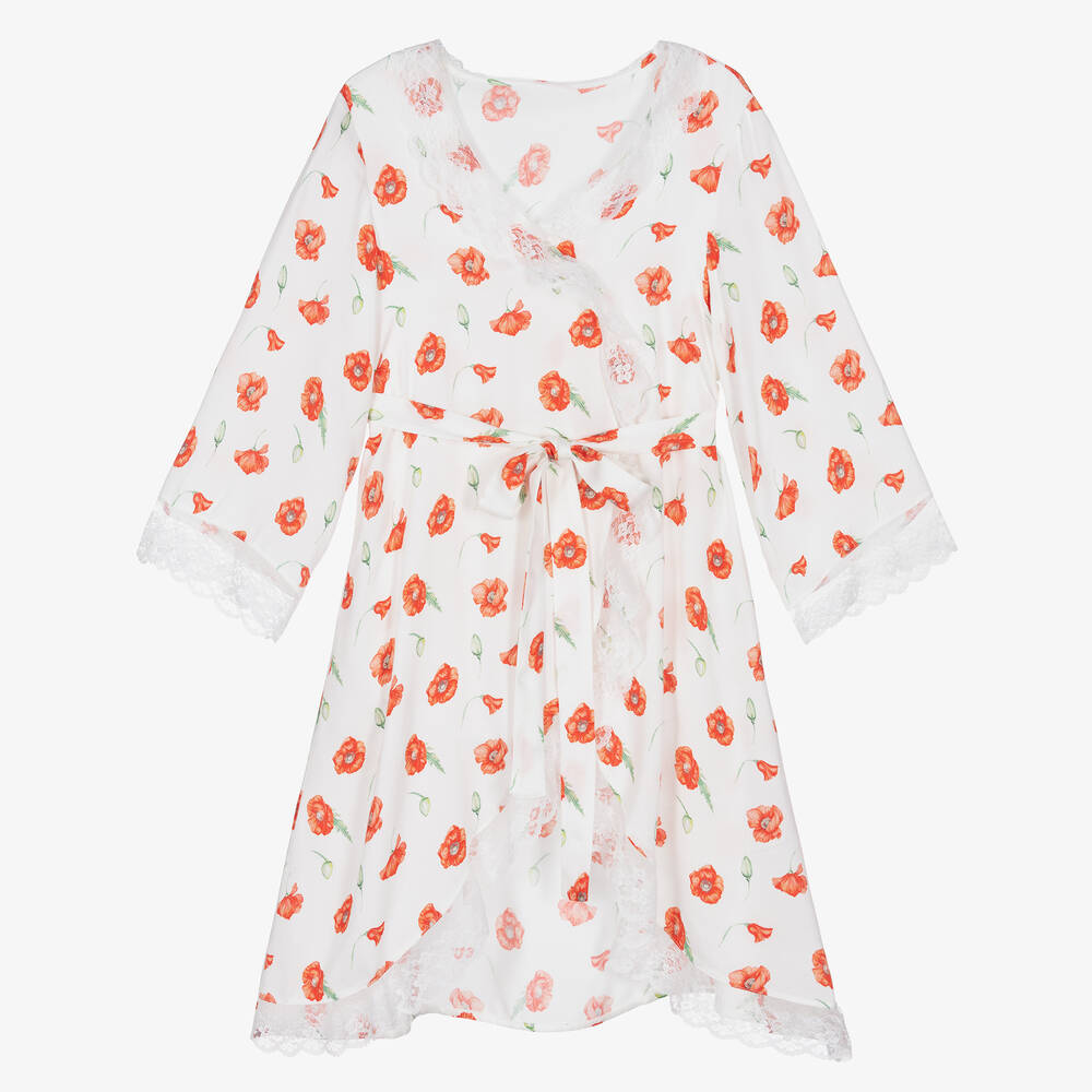 AMIKI Children - Teen Girls White Poppy Dressing Gown | Childrensalon