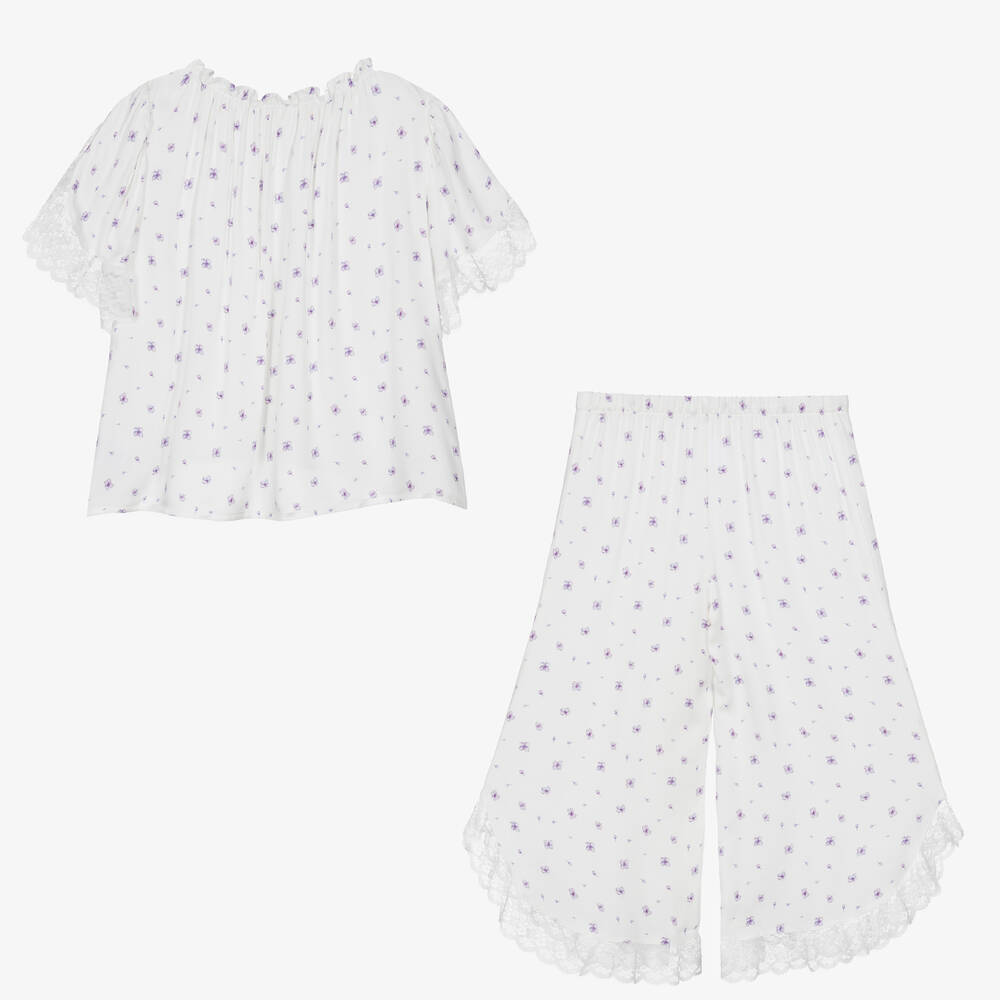 AMIKI Children-Teen Girls White & Purple Floral Pyjamas | Childrensalon Outlet
