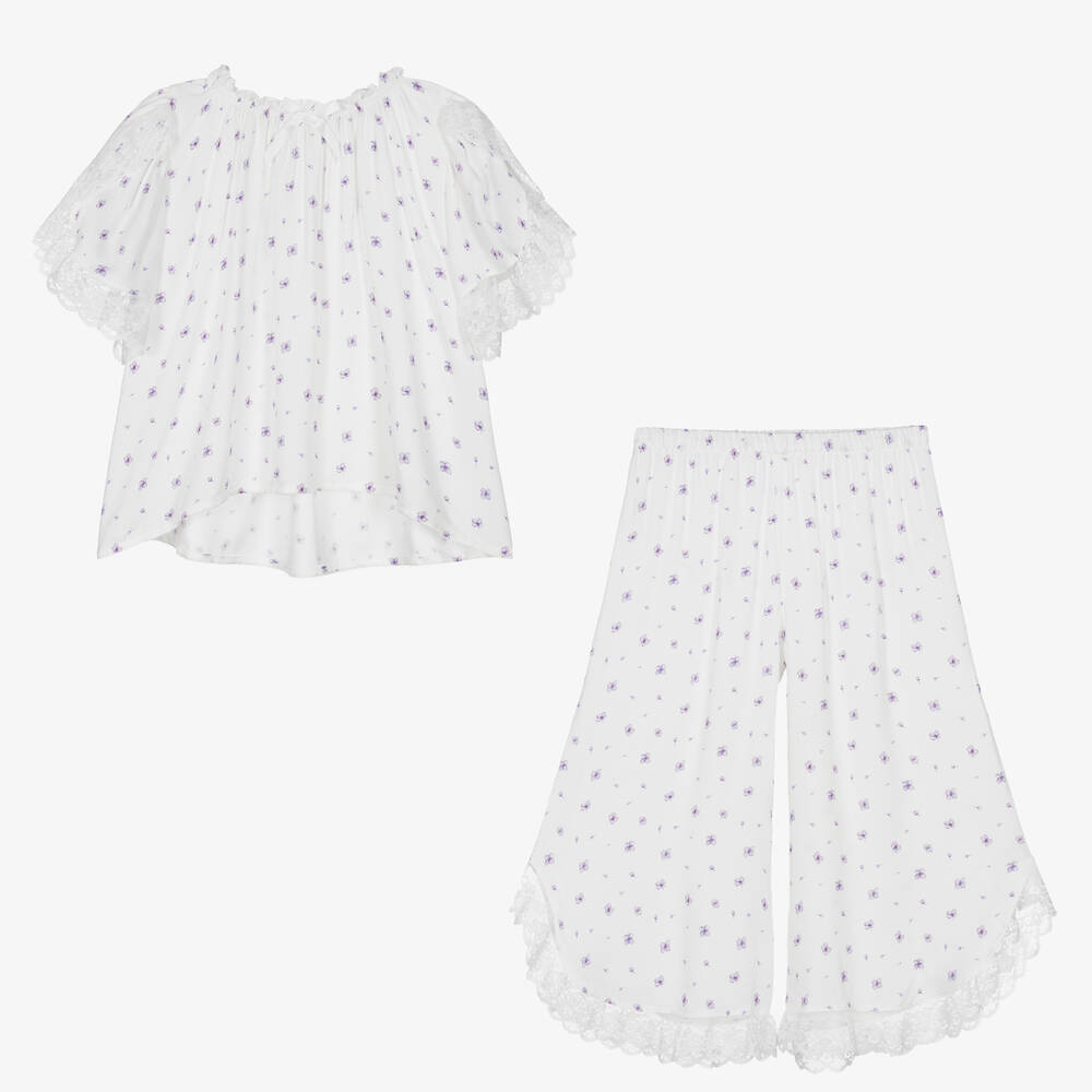 AMIKI Children - Pyjama blanc à fleurs violettes ado | Childrensalon