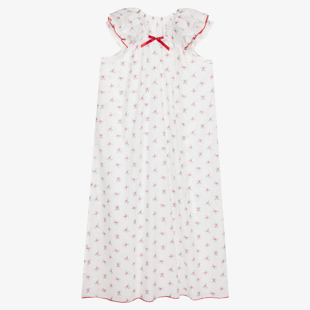 AMIKI Children - Teen Girls White & Red Floral Nightdress | Childrensalon