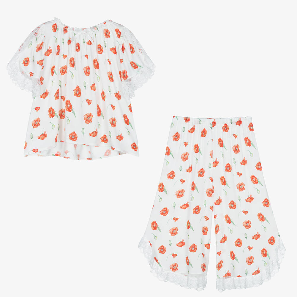 AMIKI Children - Teen Girls White & Red Poppy Pyjamas | Childrensalon