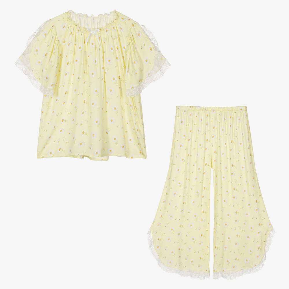 AMIKI Children-Teen Girls Yellow Daisy Viscose Pyjamas | Childrensalon Outlet