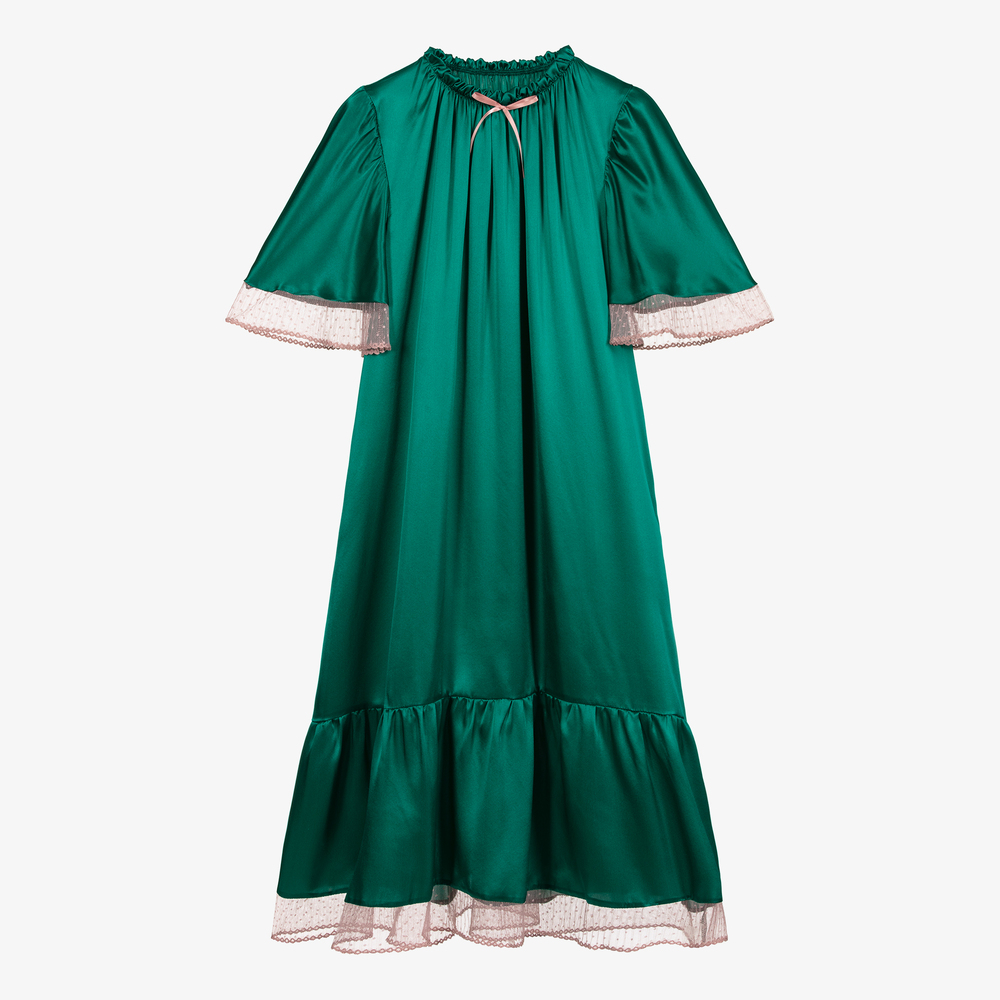 AMIKI Children - Teen Green Silk Nightdress | Childrensalon