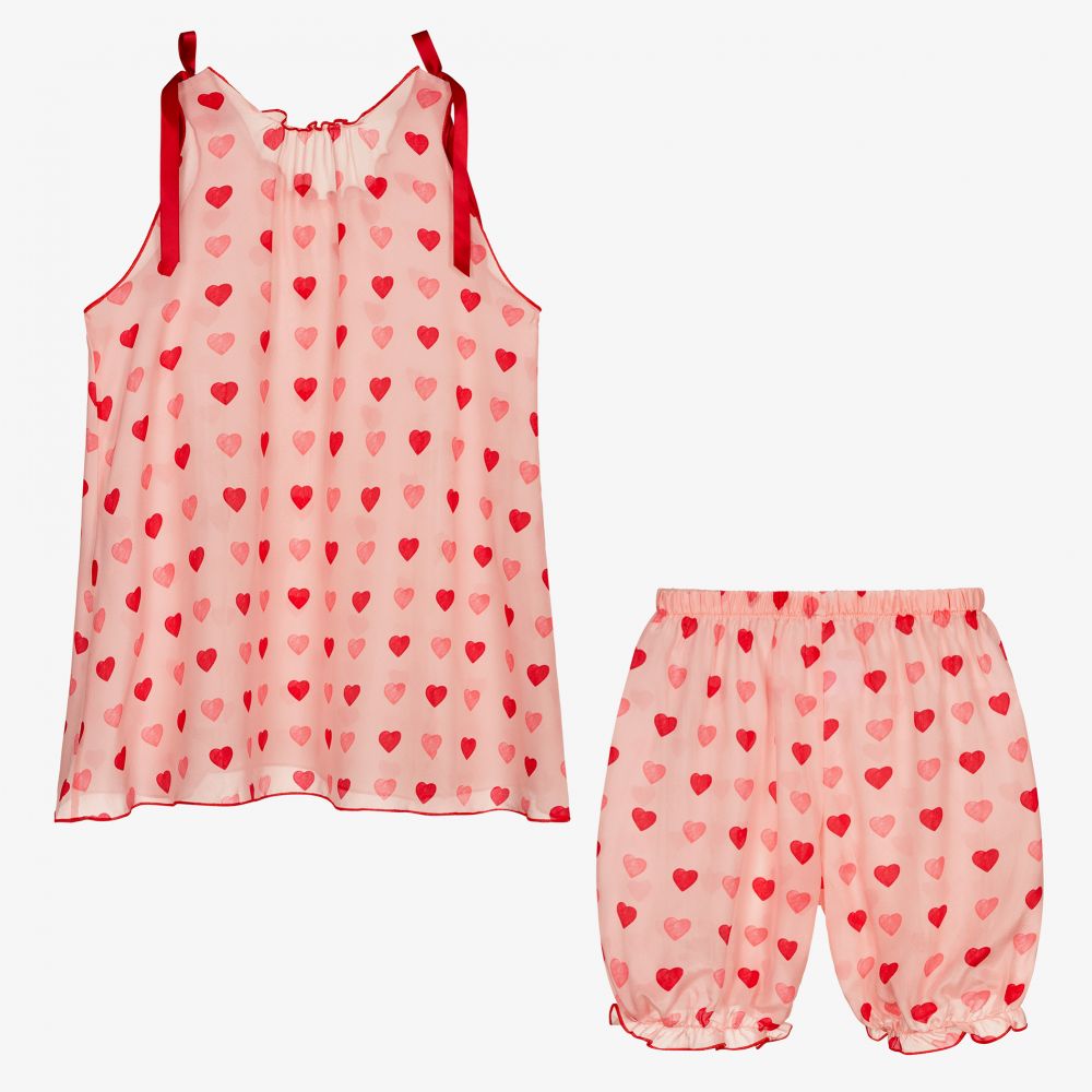 AMIKI Children-Teen Pink Hearts Silk Pyjamas | Childrensalon Outlet