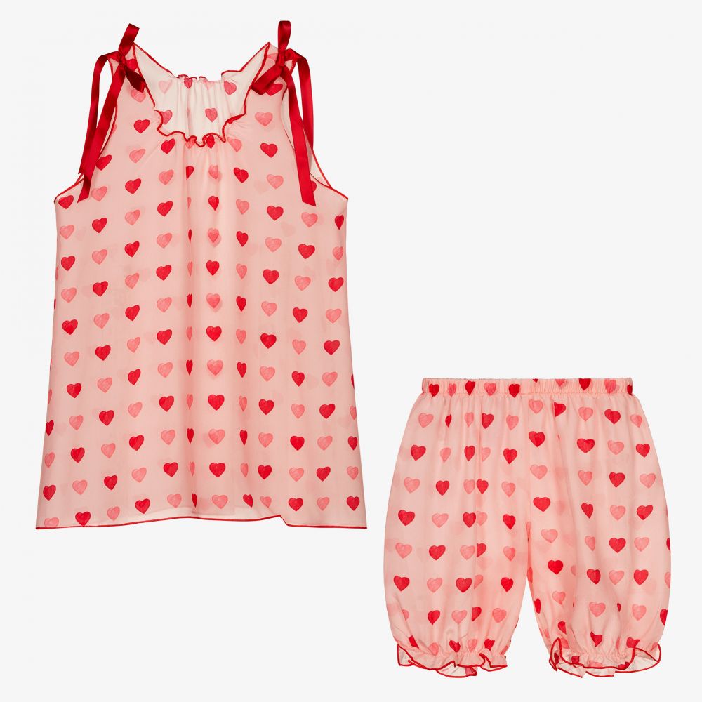 AMIKI Children - Rosa Teen Seiden-Schlafanzug mit Herzen | Childrensalon