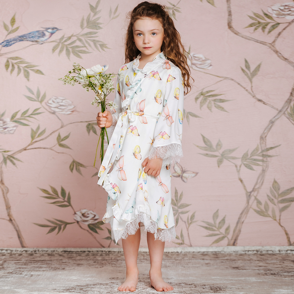 AMIKI Children White Butterfly Dressing Gown Childrensalon Outlet