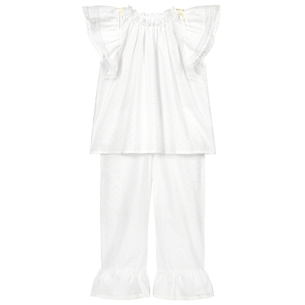 AMIKI Children - Baumwoll-Pyjama in Weiß und Gelb | Childrensalon