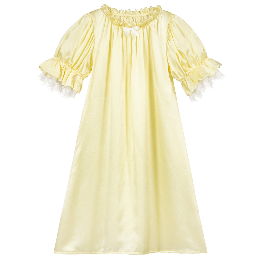 AMIKI Children - قميص نوم حرير و دانتيل لون أصفر و أبيض  | Childrensalon