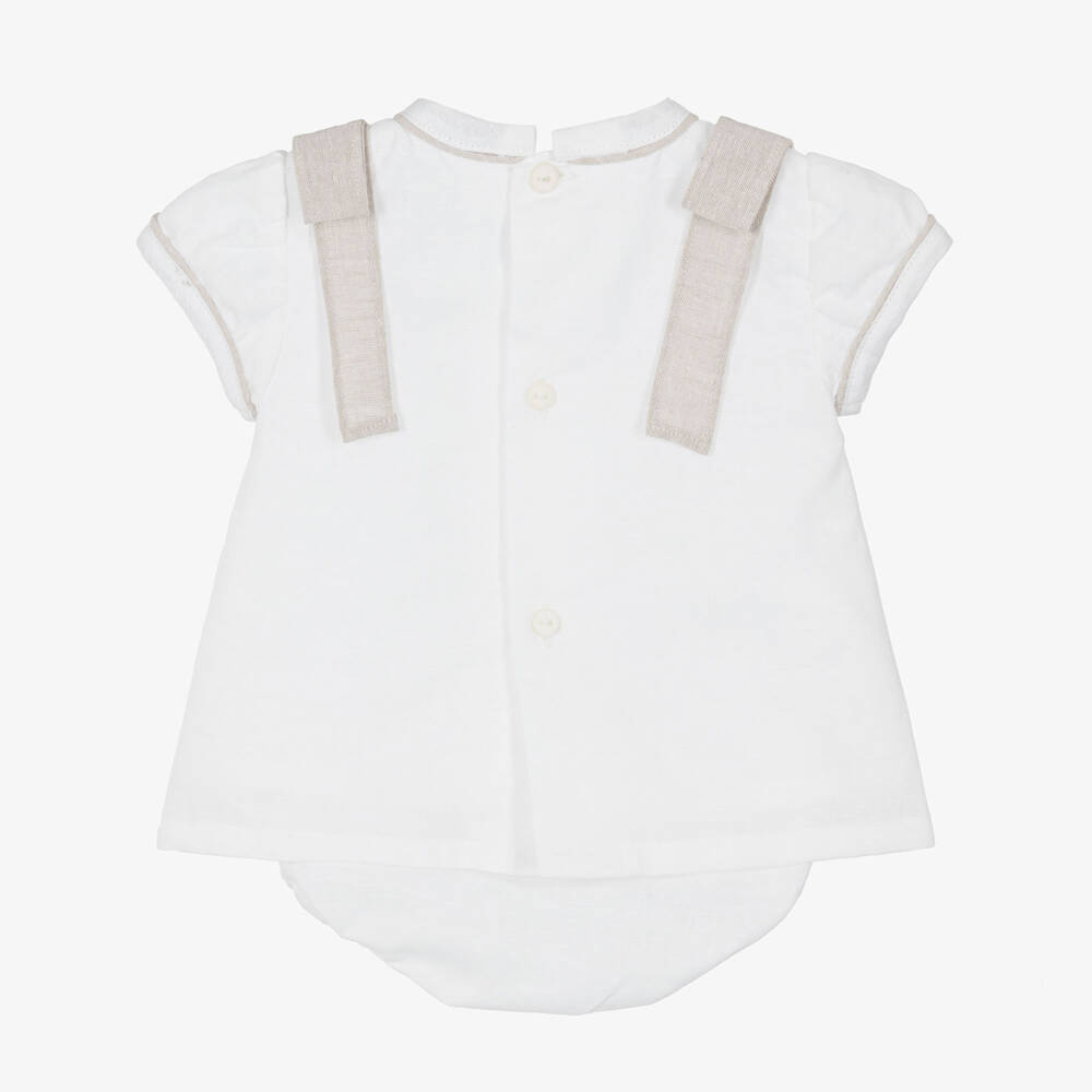 Ancar-Baby Girls Ivory Linen & Cotton Embroidered Dress with Bows | Childrensalon Outlet