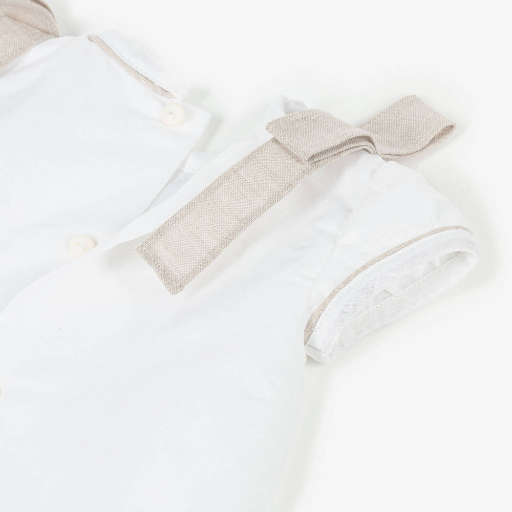 Ancar-Baby Girls Ivory Linen & Cotton Embroidered Dress with Bows | Childrensalon Outlet