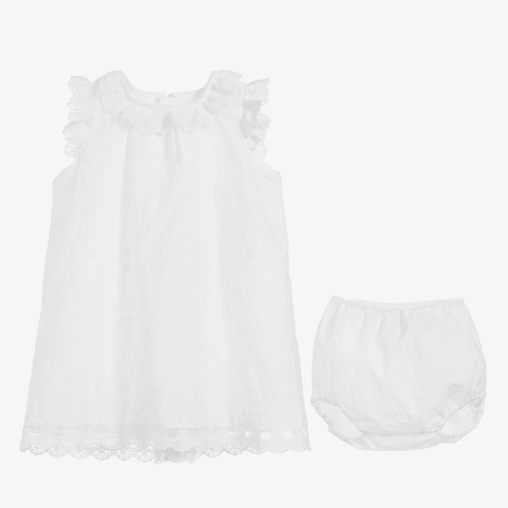 Ancar-Baby White Cotton Dress Set | Childrensalon Outlet