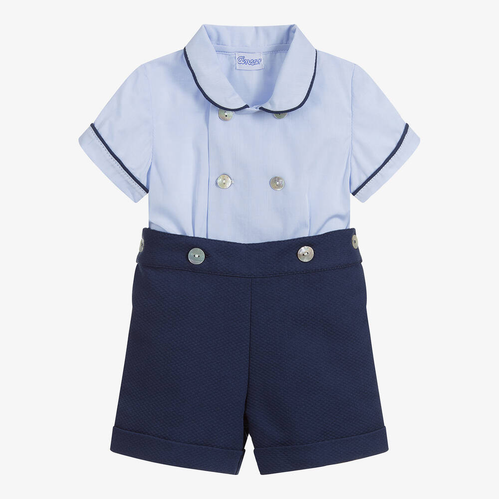 Ancar-Boys Blue Cotton Buster Suit | Childrensalon Outlet
