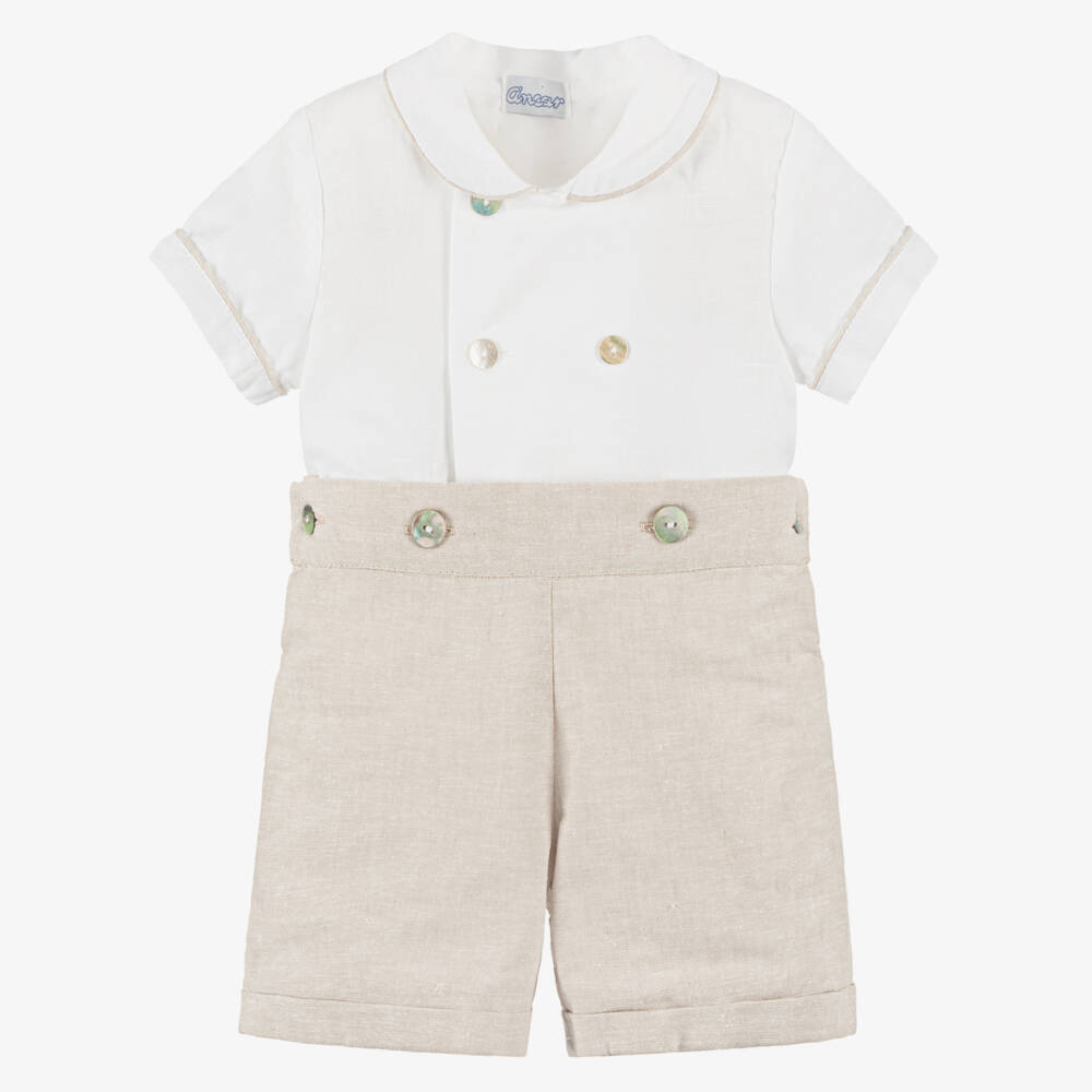 Ancar-Boys Ivory & Beige Buster Suit | Childrensalon Outlet