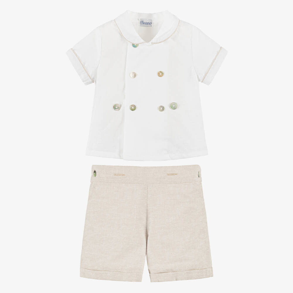 Ancar-Boys Ivory & Beige Buster Suit | Childrensalon Outlet