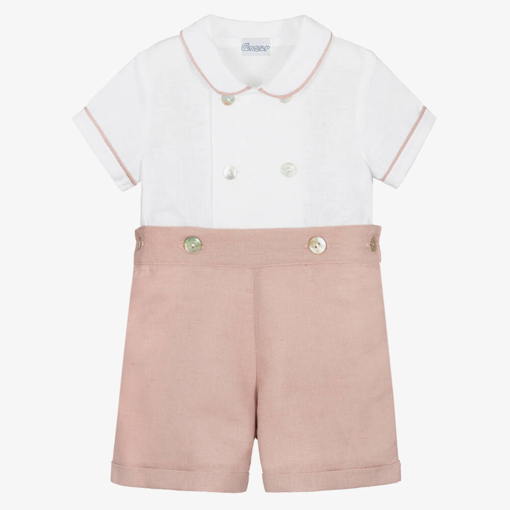 Ancar-Boys Ivory & Pink Buster Suit | Childrensalon Outlet