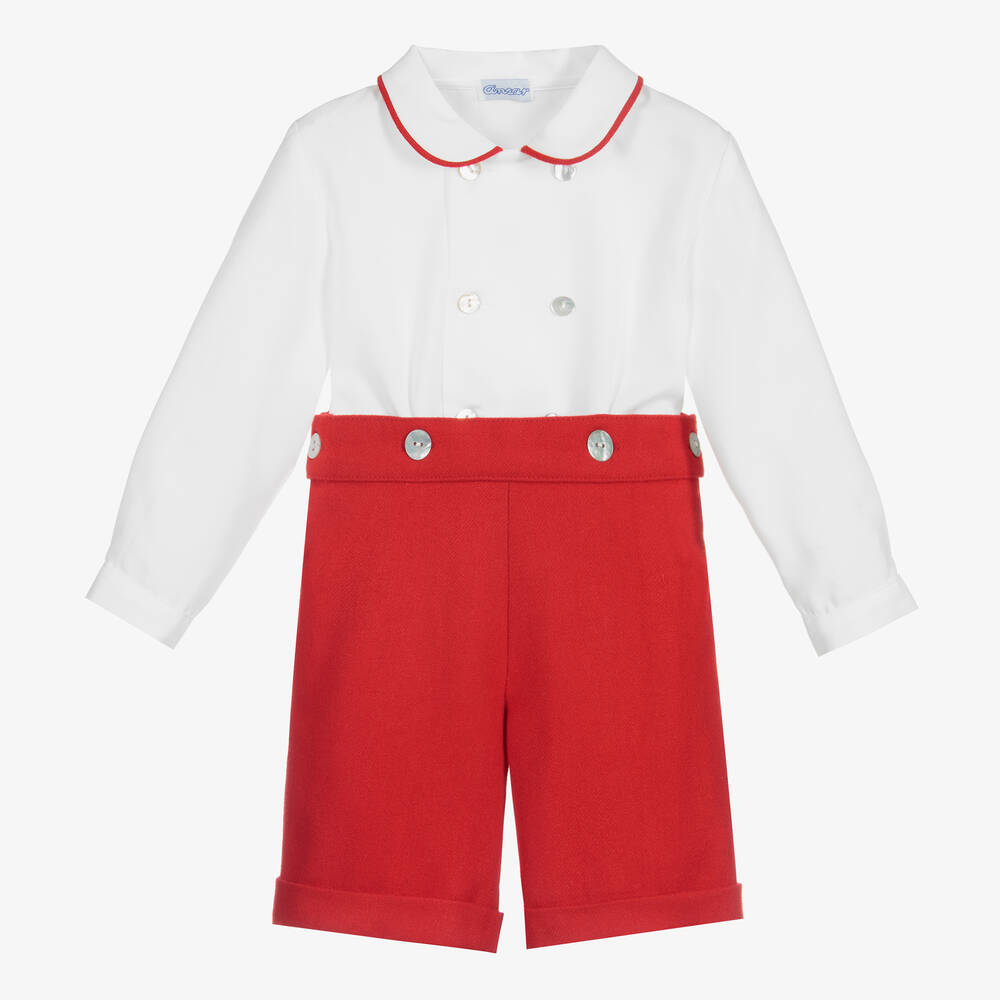 Ancar - Boys Red & White Cotton Buster Suit | Childrensalon