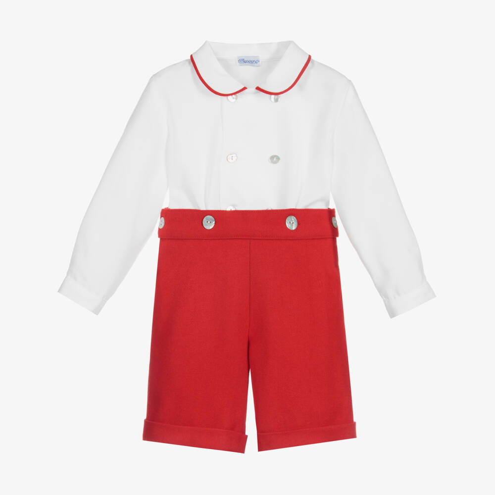 Ancar-Boys Red & White Cotton Buster Suit | Childrensalon Outlet