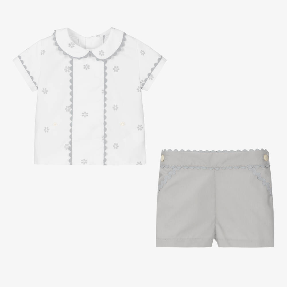 انكر-طقم شورت قطن لون أبيض و رمادي للأطفال | Childrensalon Outlet
