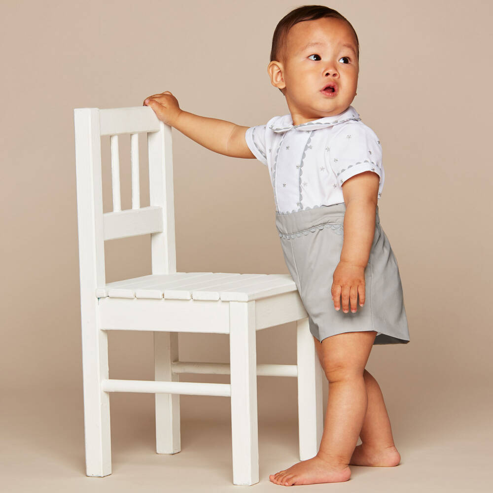 انكر-طقم شورت قطن لون أبيض و رمادي للأطفال | Childrensalon Outlet