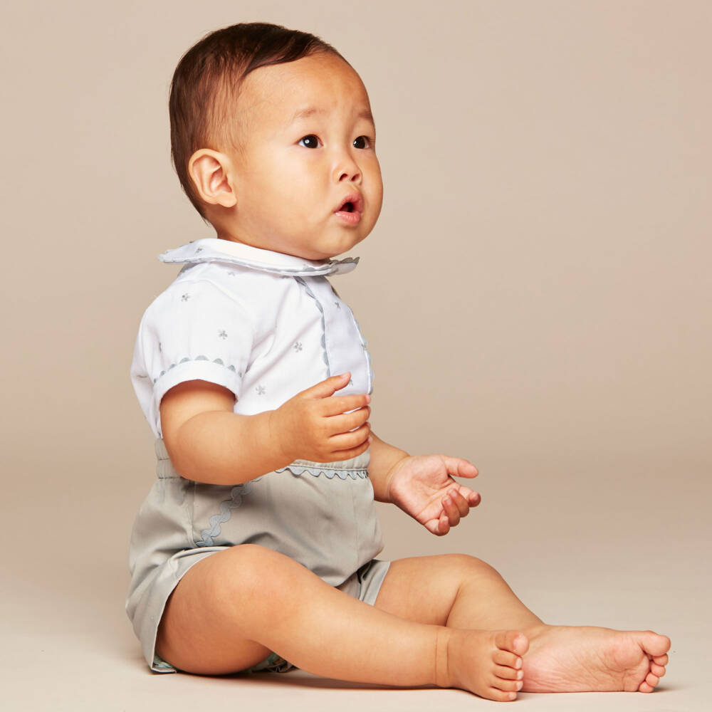 انكر-طقم شورت قطن لون أبيض و رمادي للأطفال | Childrensalon Outlet