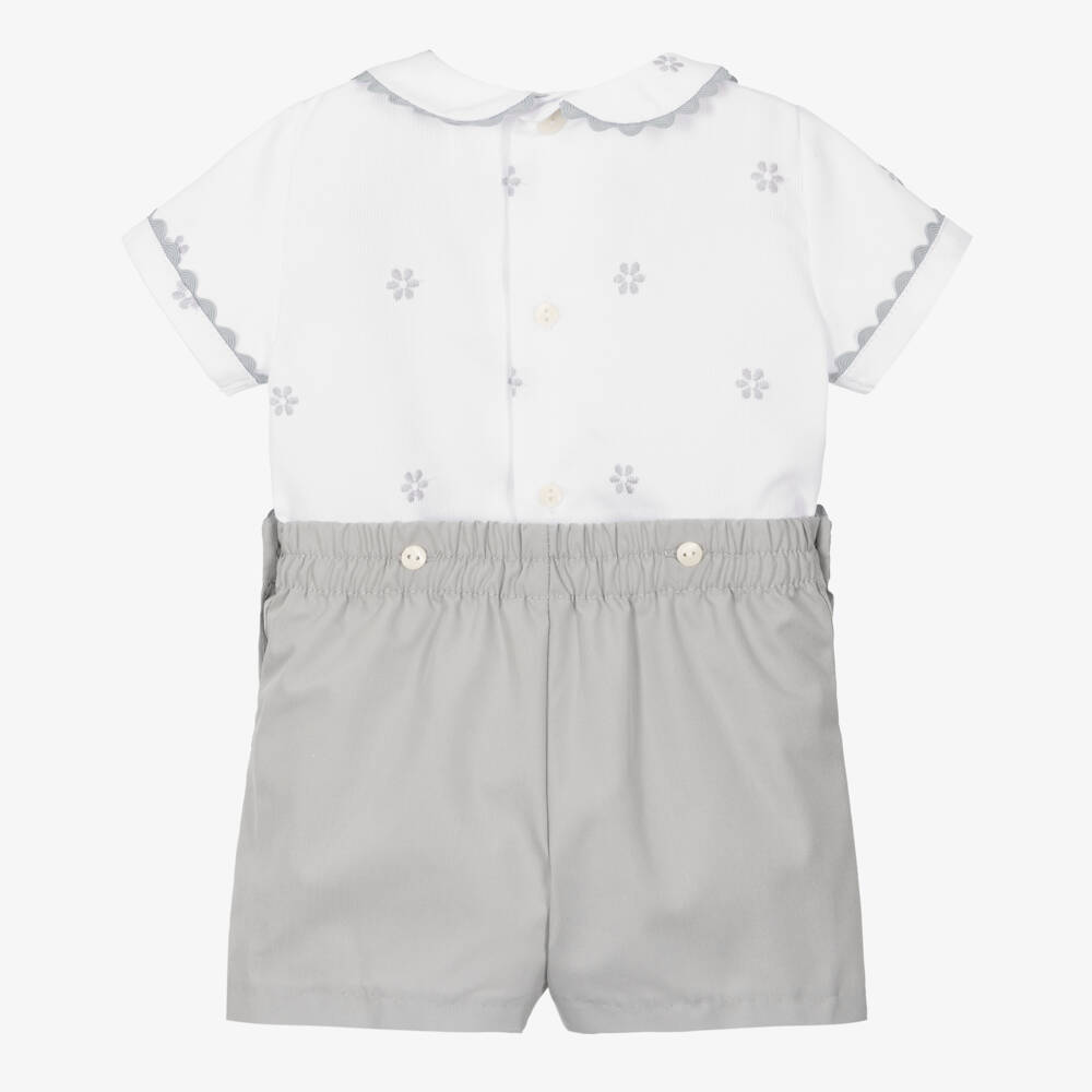 انكر-طقم شورت قطن لون أبيض و رمادي للأطفال | Childrensalon Outlet
