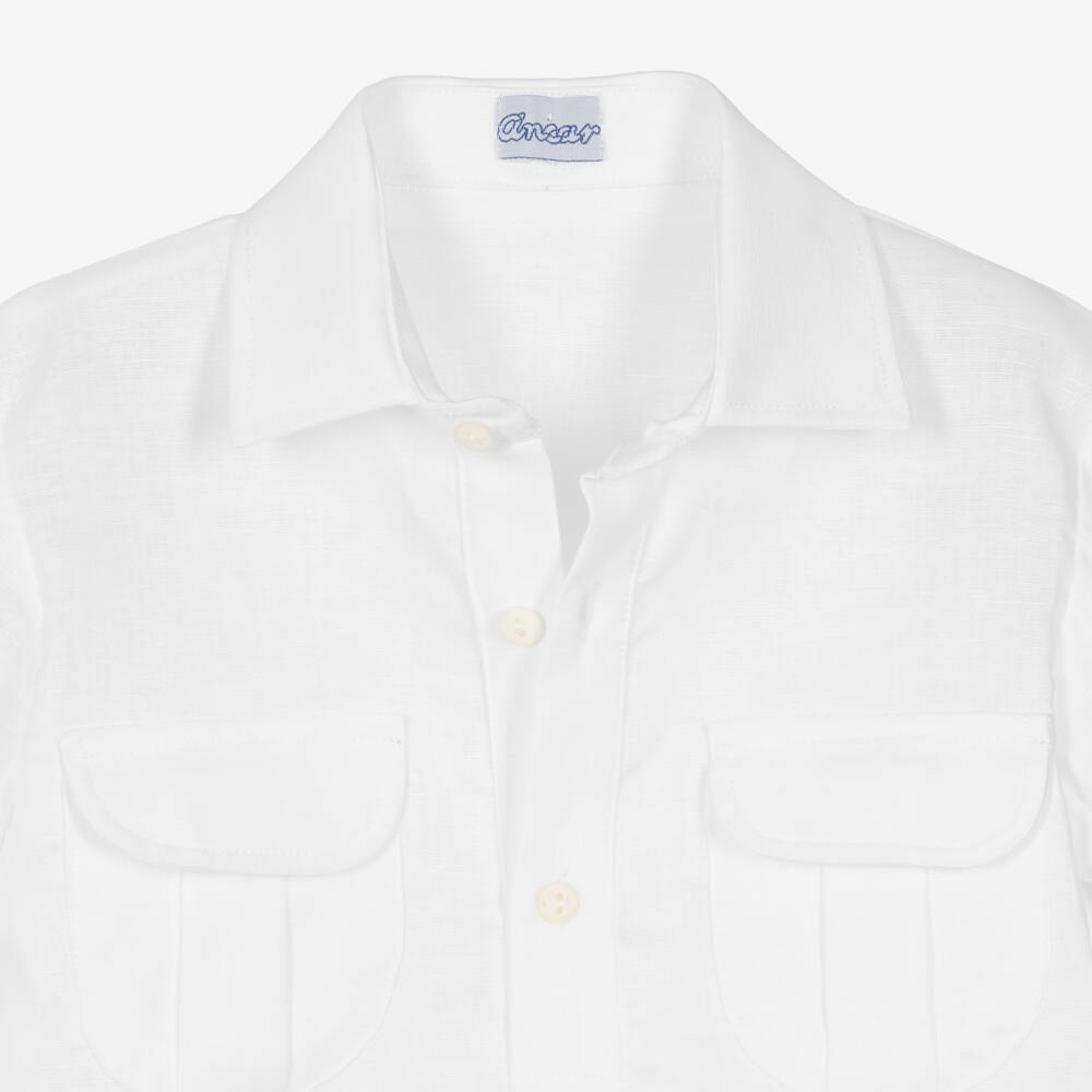 Ancar-Boys White Shirt & Beige Linen Blend Shorts Set | Childrensalon Outlet