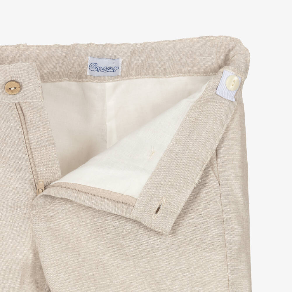 Ancar-Boys White Shirt & Beige Linen Blend Shorts Set | Childrensalon Outlet