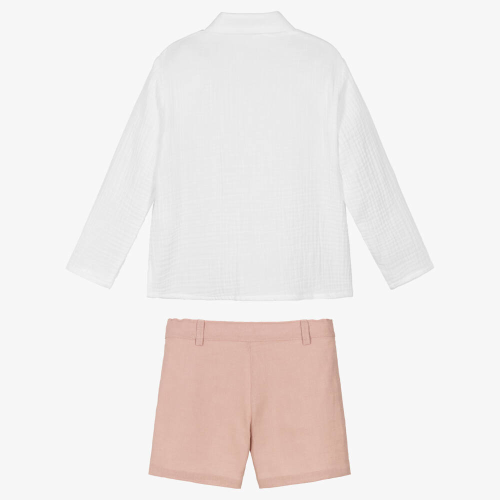 Ancar-Boys White Shirt & Dusky Pink Shorts Set | Childrensalon Outlet