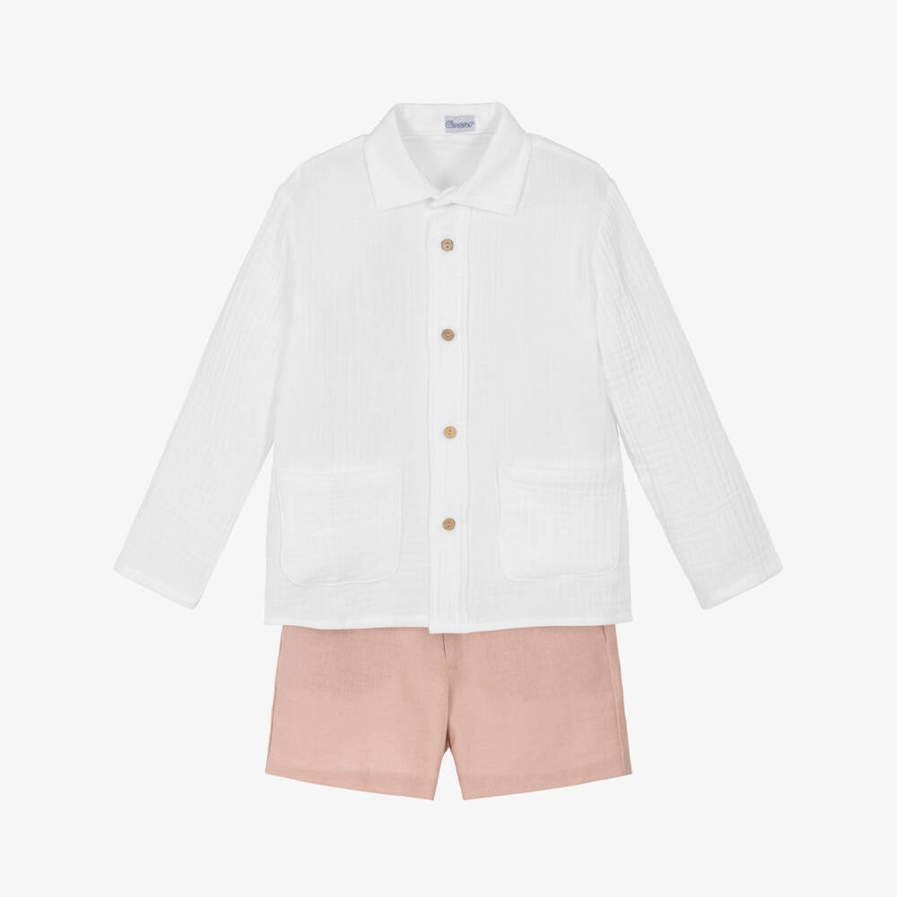 Ancar-Boys White Shirt & Dusky Pink Shorts Set | Childrensalon Outlet