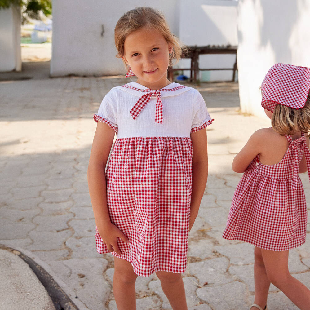 Ancar-Платье в клетку белое и красное для девочек | Childrensalon Outlet