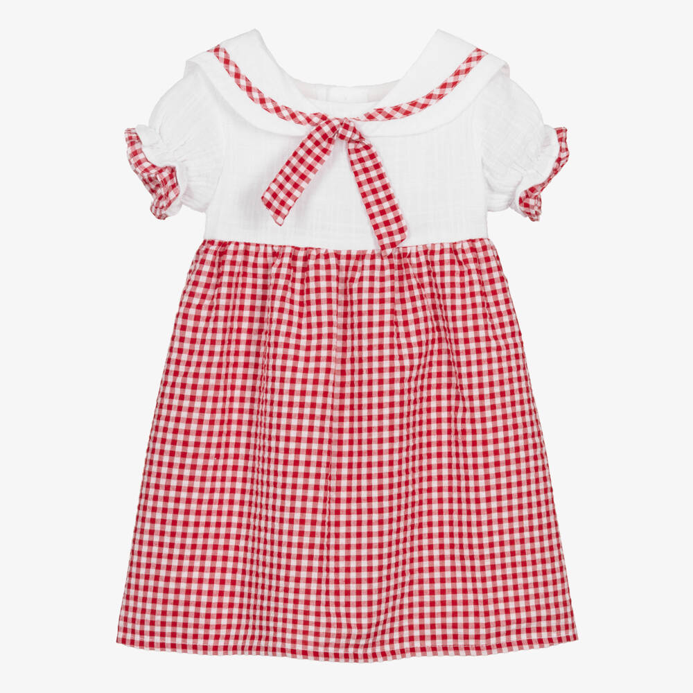 Ancar-Платье в клетку белое и красное для девочек | Childrensalon Outlet