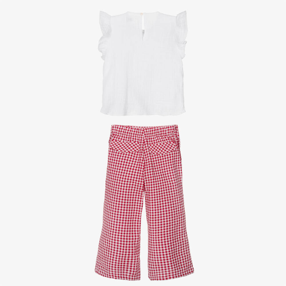 Ancar-Girls White & Red Gingham Check Trouser Set | Childrensalon Outlet