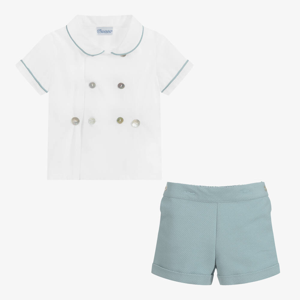 Ancar-Green & White Boy's Cotton Ensemble | Childrensalon Outlet