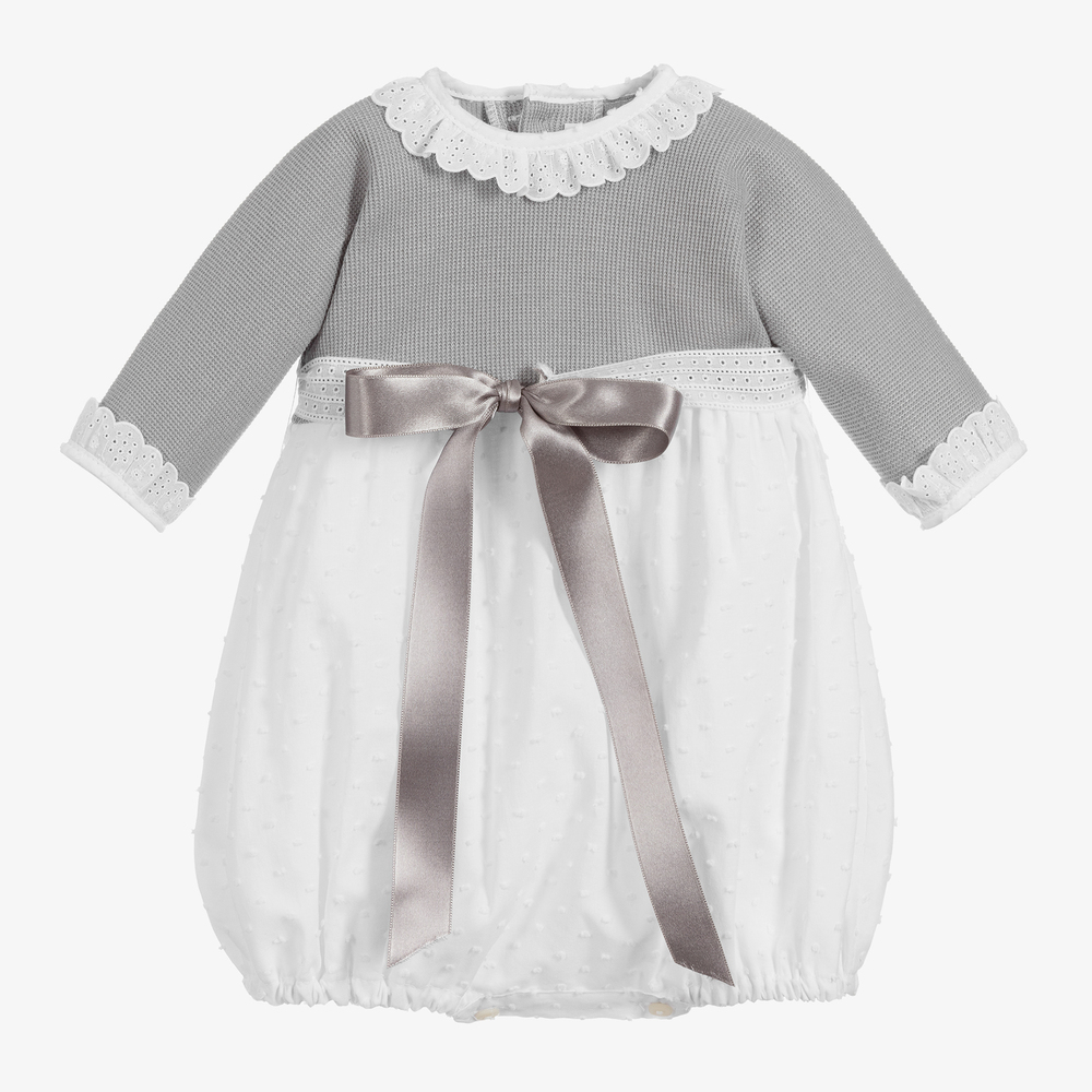 Ancar - Combi-short grise et blanche en tricot | Childrensalon