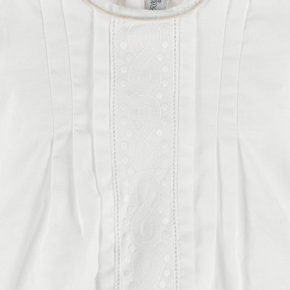 Ancar-Ivory Linen & Cotton Embroidered Shortie | Childrensalon Outlet