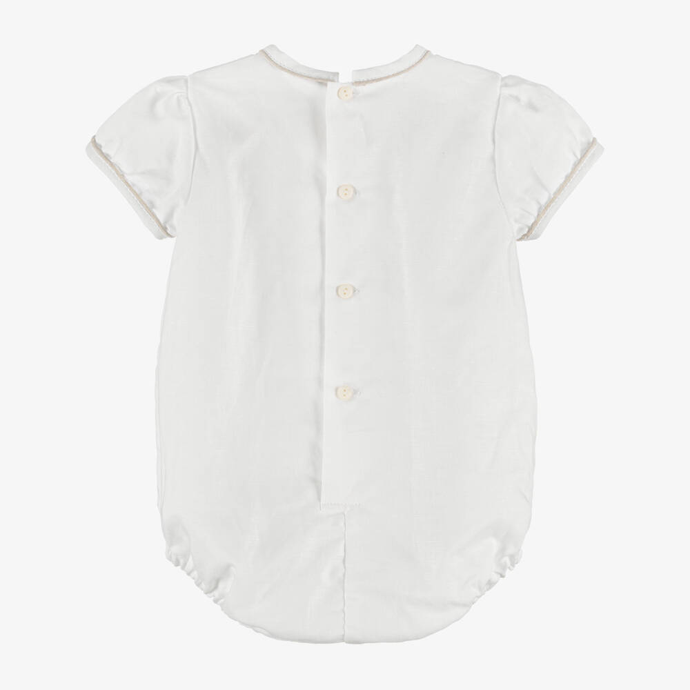 Ancar-Ivory Linen & Cotton Embroidered Shortie | Childrensalon Outlet