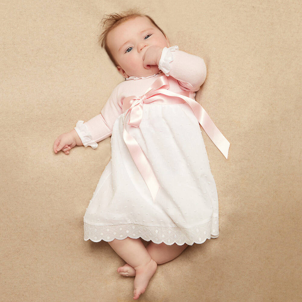 Ancar- Pink & White Cotton Day Gown | Childrensalon Outlet