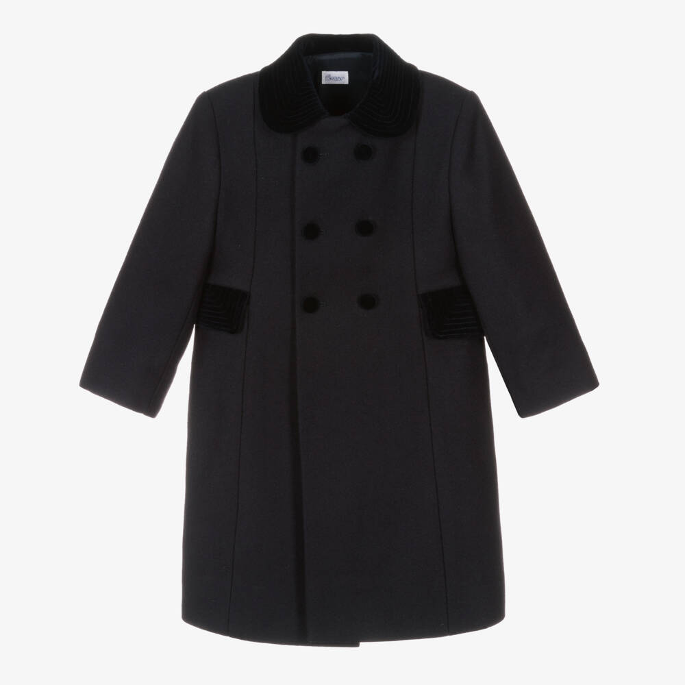Ancar-Traditional Navy Blue Wool Coat with Velvet Trims | Childrensalon Outlet