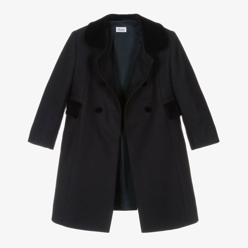 Ancar-Traditional Navy Blue Wool Coat with Velvet Trims | Childrensalon Outlet