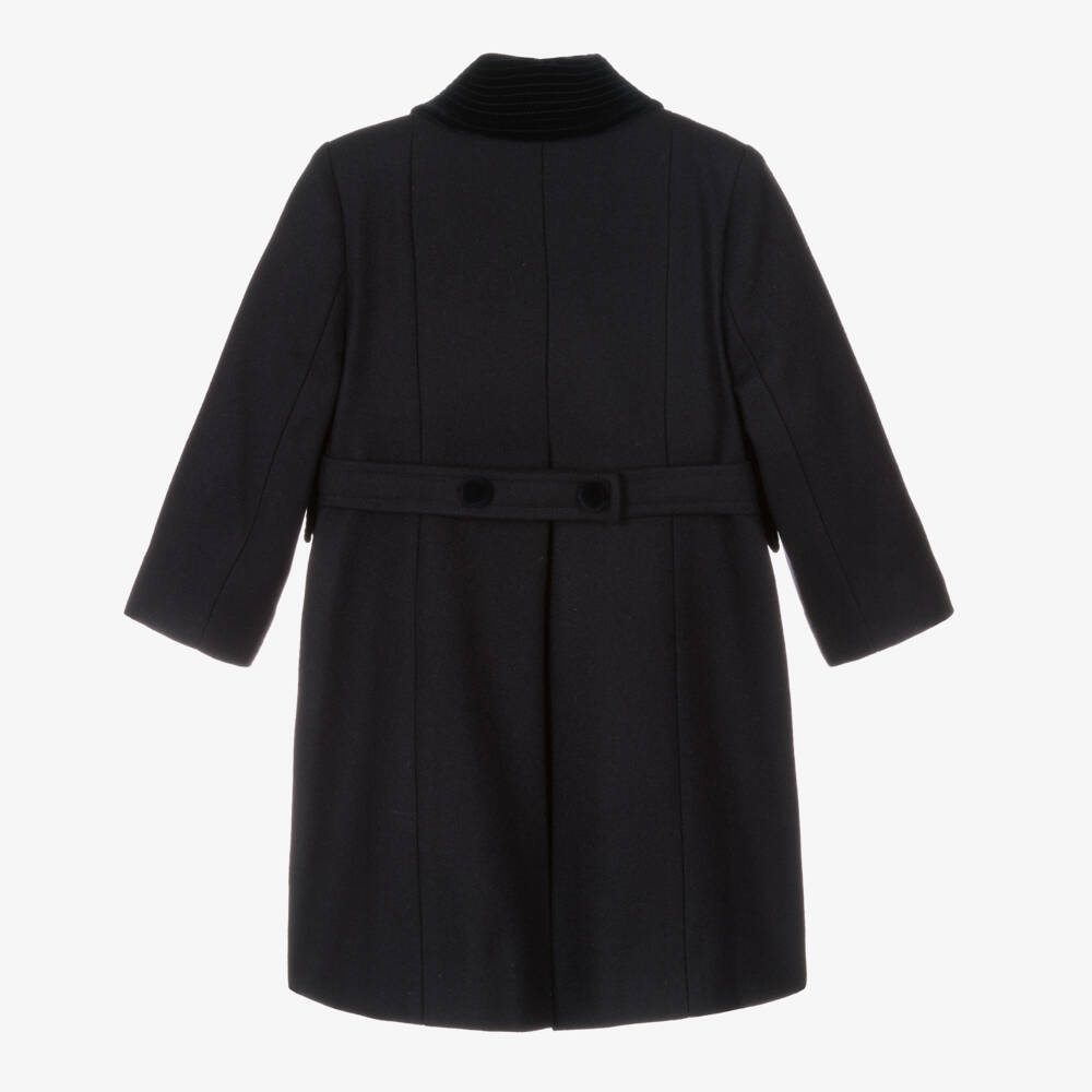 Ancar-Traditional Navy Blue Wool Coat with Velvet Trims | Childrensalon Outlet