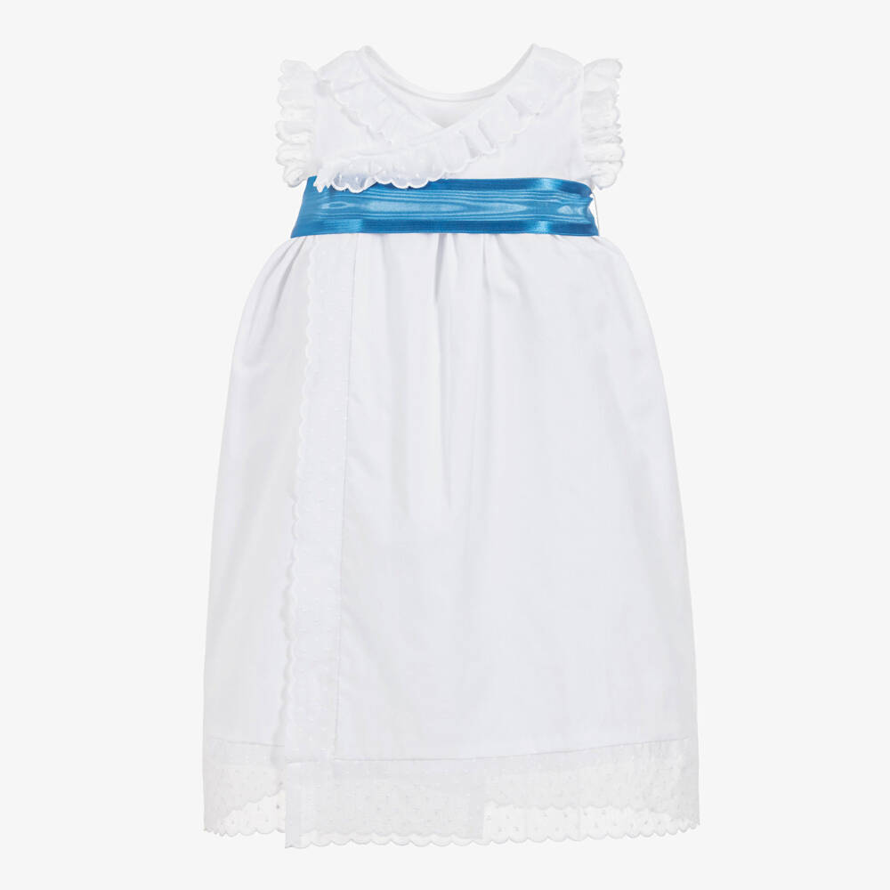 Ancar-White & Blue Cotton Day Gown | Childrensalon Outlet