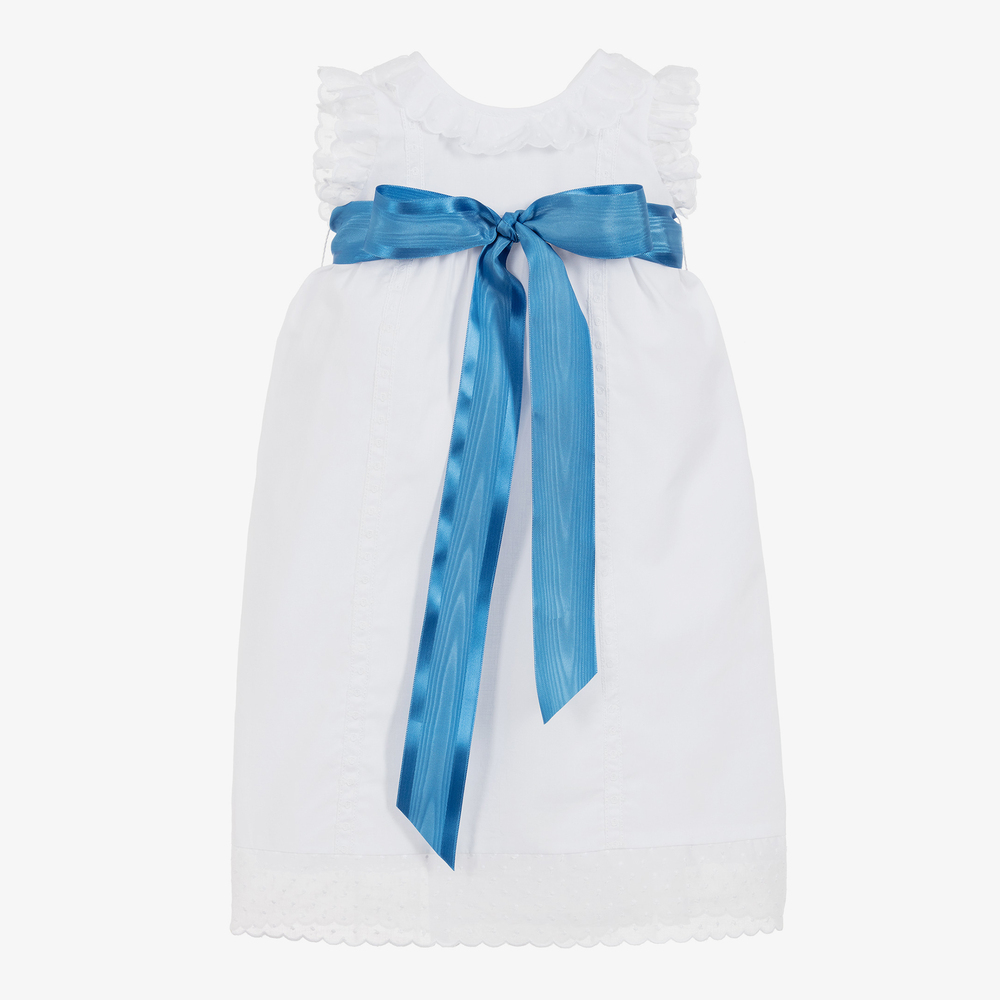 Ancar - Robe blanche et bleue en coton | Childrensalon