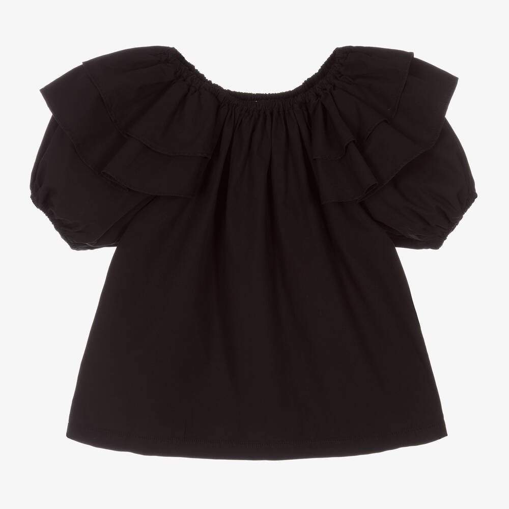 Andorine - Girls Black Cotton Blouse | Childrensalon