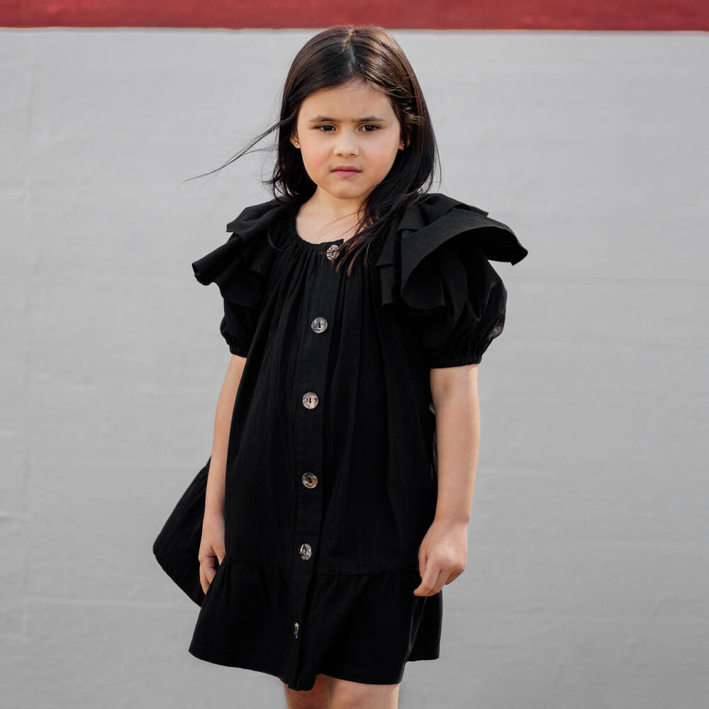 Andorine-Girls Black Cotton Dress | Childrensalon Outlet